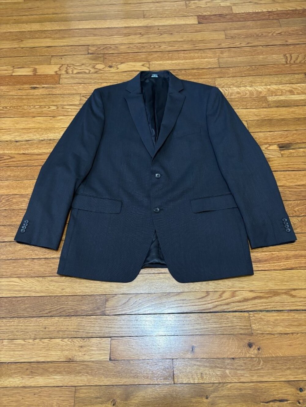 Marc Anthony Mens Blazer Jacket Size 44R Black Striped Wool 2 Button Sport Coat